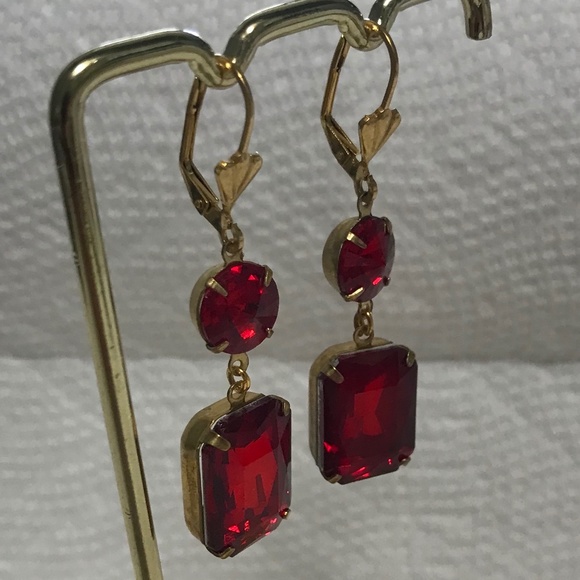 Tudors Anne Boleyn Gold & Double Ruby Renaissance Earrings, Handmade Replicas - Picture 7 of 14